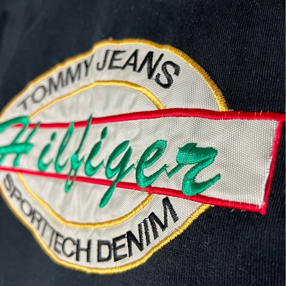 Vintage Tommy Hilfiger T Shirt Mens LARGE BLACK Single Stitch 90s Embroidered - Picture 3 of 6